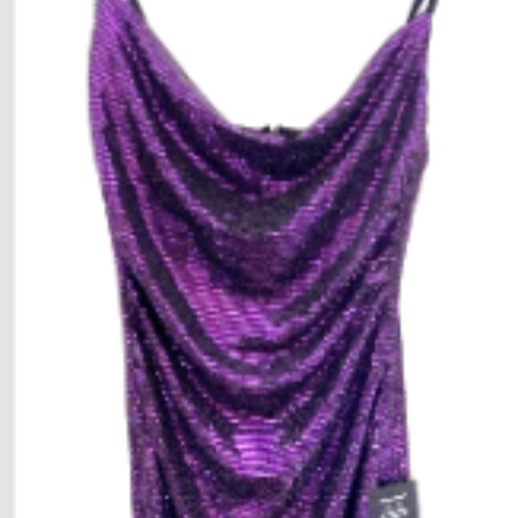 LULUS Glow Goals Black & Purple Sequin Cowl Neck Maxi Dress Party/Cocktail L NWT - Picture 6 of 9